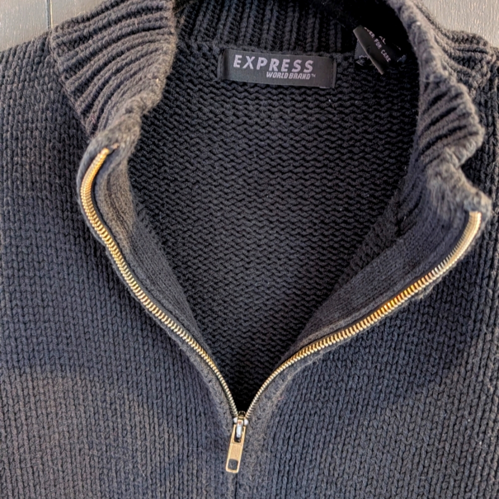 Express Two-way zip Black Sweater - Size XL